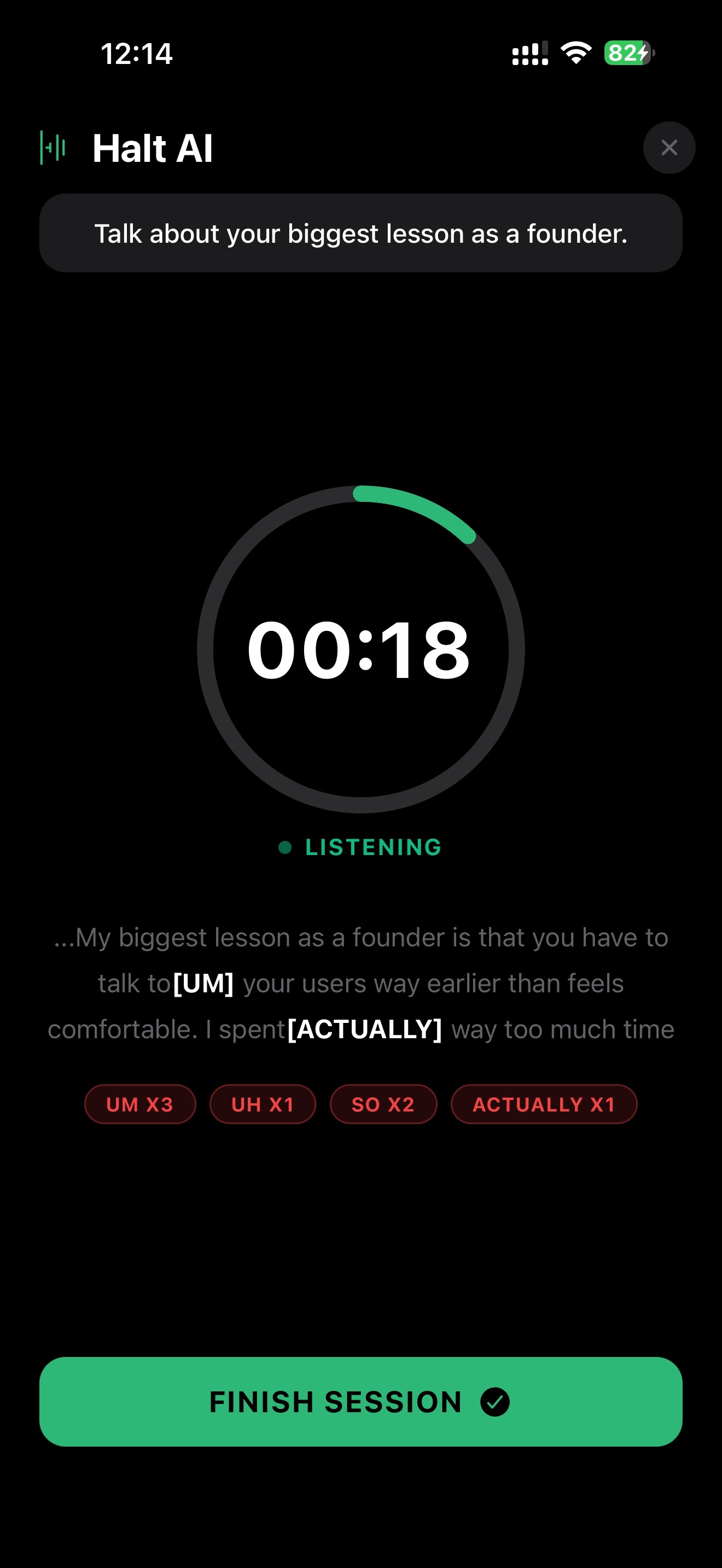 Live transcription with fillers flagged in real time